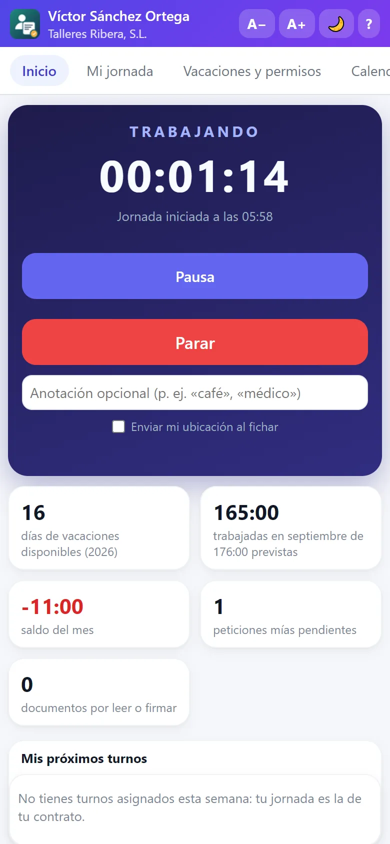 Portal del empleado: fichaje en marcha