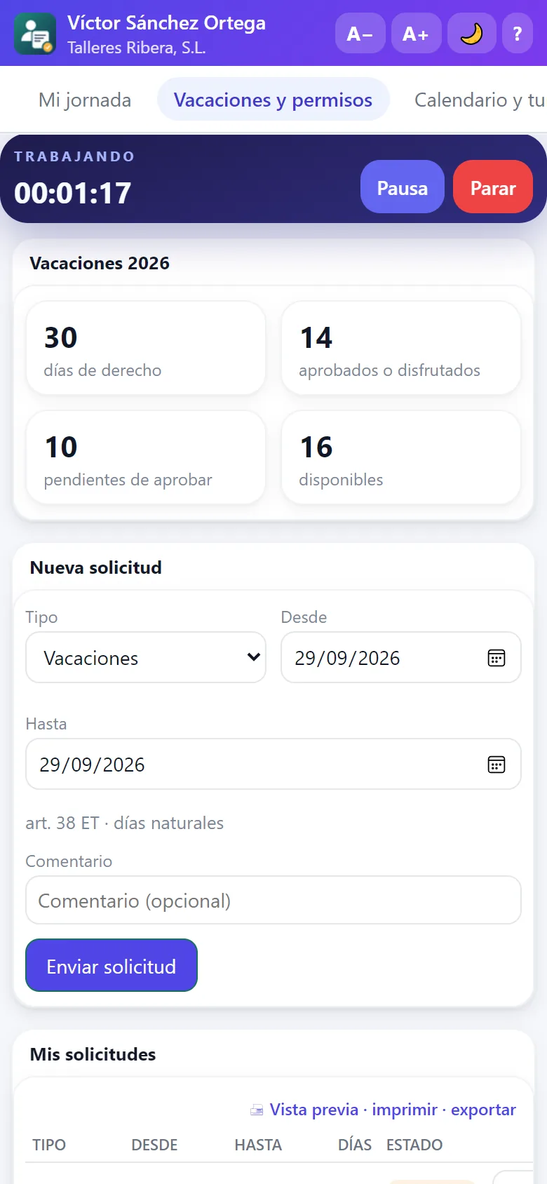 Portal del empleado: vacaciones
